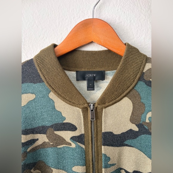 J. Crew Knit Camo Print Zip Front Bomber Jacket Olive Green Women’s Medium - Picture 6 of 11